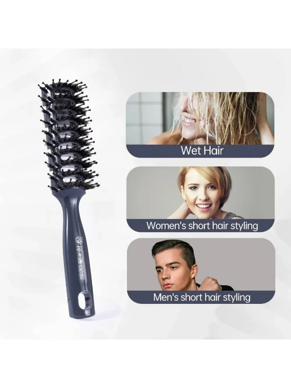 Vented Boar Bristle Hair Brush for All Hair Types - Quick Drying, Curly